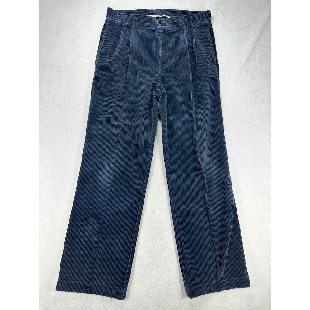 Joseph Abboud Mens 34 Navy Blue Corduroy Pleated Straight Leg Trousers Pants